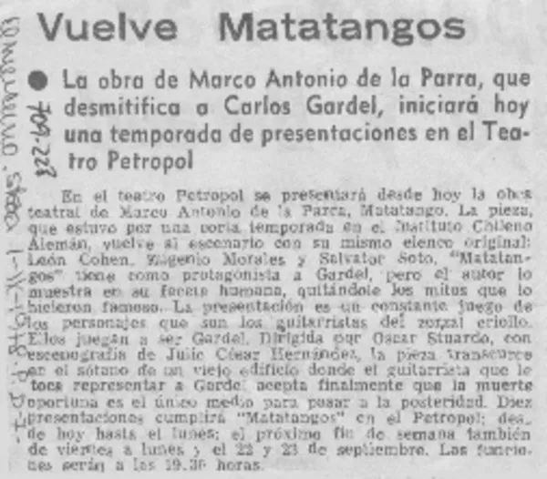 Vuelve matatangos.  [artículo]
