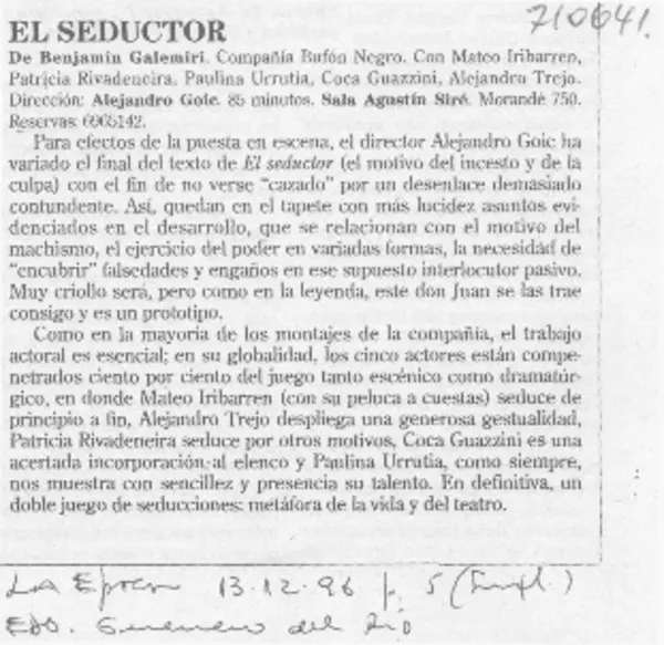 El seductor  [artículo] Eduardo Guerrero del Río.