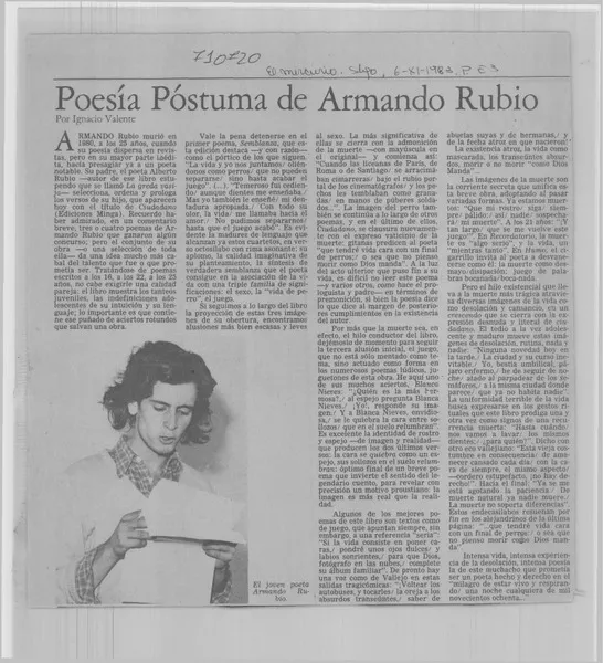 Poesía póstuma de Armando Rubio  [artículo] Ignacio Valente.