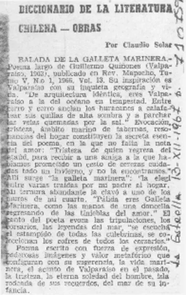 Balada de la galleta marinera  [artículo] Claudio Solar.
