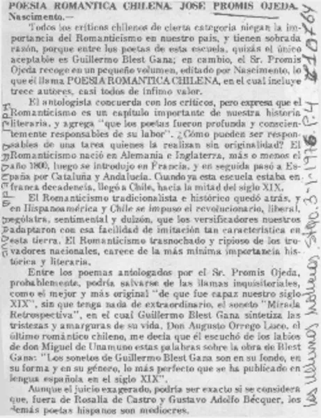 Poesía romántica chilena  [artículo] Fidel Araneda Bravo.