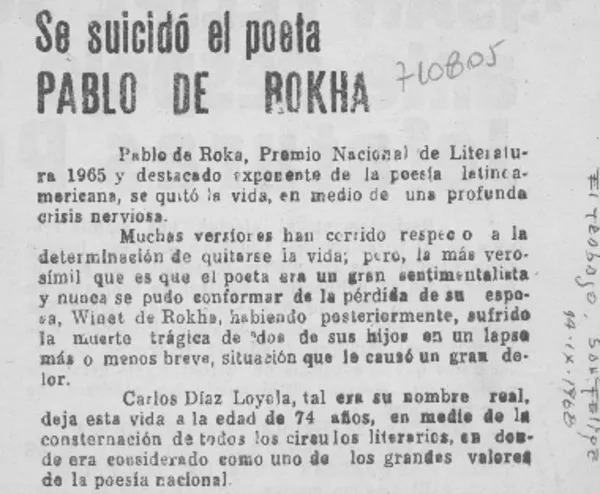 Se suicidó el poeta Pablo de Rokha.  [artículo]