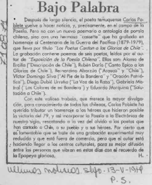 Bajo palabra  [artículo] H.