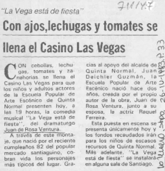Con ajos, lechugas y tomates se llena el Casino Las Vegas.  [artículo]