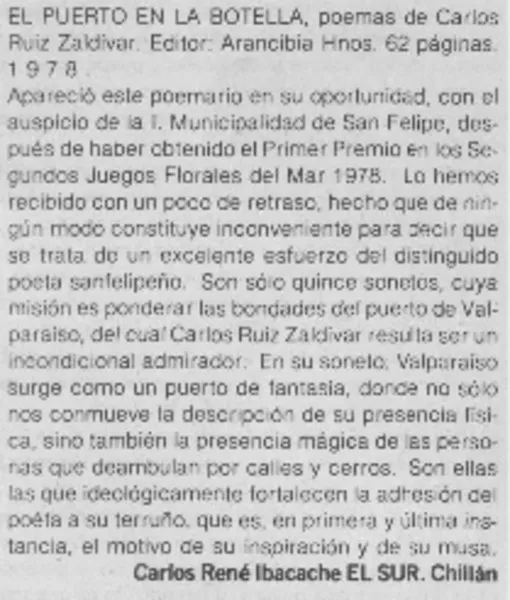 El puerto en la botella  [artículo] Carlos René Ibacache.