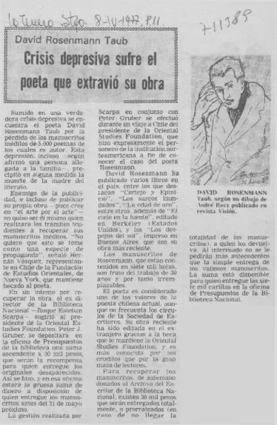 Crisis depresiva sufre el poeta que extravió su obra.  [artículo]