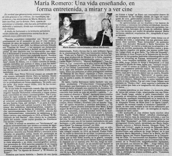 María Romero: una vida enseñando, en forma entretenida, a mirar y a ver cine [artículo] :