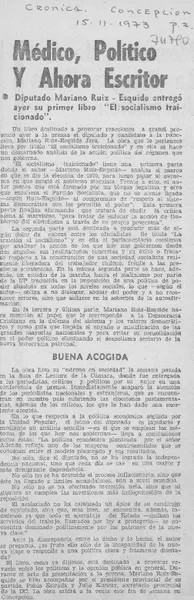 Médico, político y ahora escritor.  [artículo]