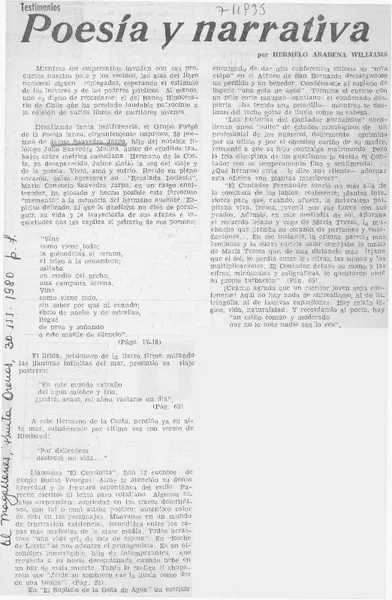 Poesía y narrativa  [artículo] Hermelo Arabena Williams.