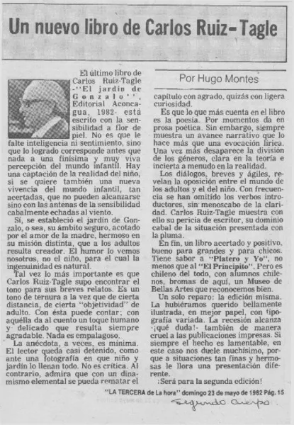 Un nuevo libro de Carlos Ruiz-Tagle  [artículo] Hugo Montes.