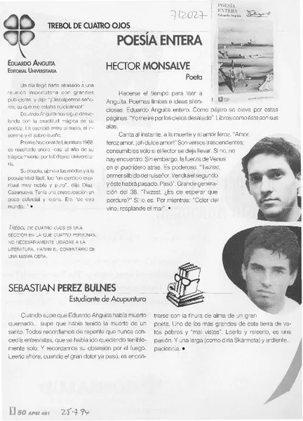 Poesía entera  [artículo] Héctor Monsalve ...[et. al].