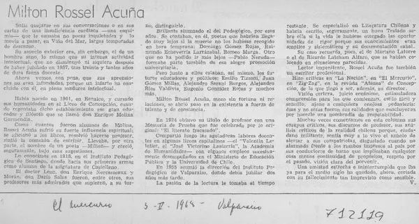 Milton Rossel Acuña  [artículo] V.