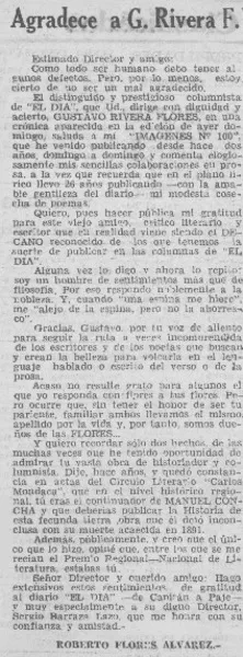 Agradece a G. Rivera F.  [artículo] Roberto Flores Alvarez.