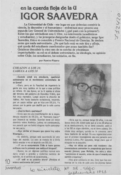 Igor Saavedra [entrevista] [artículo] : Ramiro Pizarro.