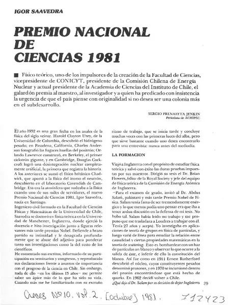 Premio Nacional de Ciencias 1981: [entrevista] [artículo] Sergio Prenafeta Jenkin.