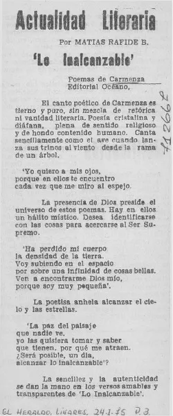 Lo inalcanzable"  [artículo] Matías Rafide.