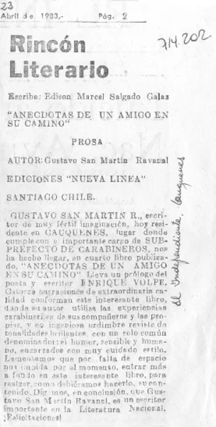 "Anécdotas de un amigo en su camino"  [artículo] Edison Marcel Salgado Galaz.