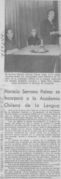 Horacio Serrano Palma se incorporó a la Academia Chilena de la Lengua.  [artículo]