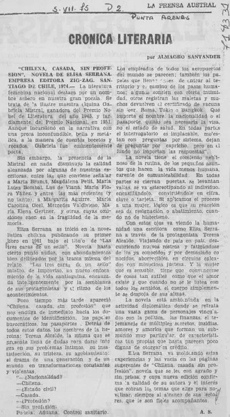 Chilena casada sin profesión"  [artículo] Almagro Santander.