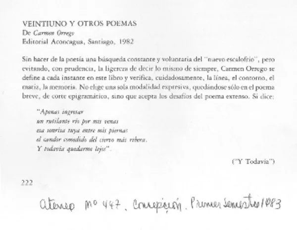 Veintiuno y otros poemas  [artículo] Alfonso Calderón.
