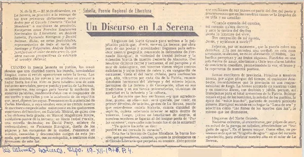 Un discurso en La Serena  [artículo] Gaby Garfias.