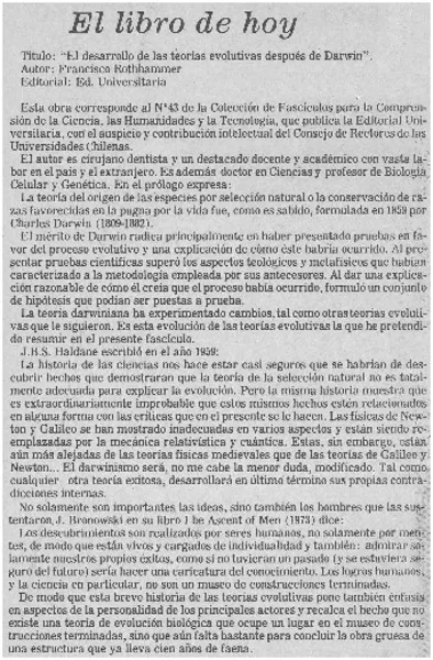 El desarrollo de las teorías evolutivas después de Darwin.  [artículo]