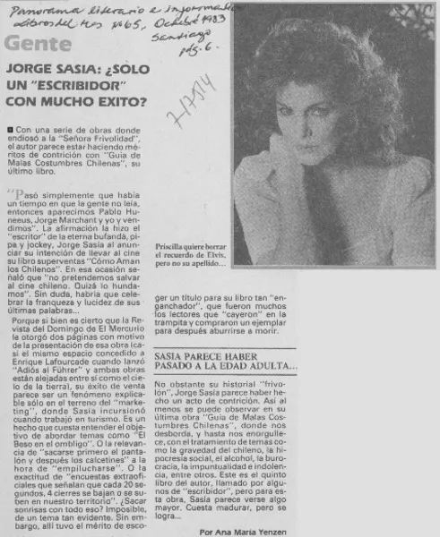 Jorge Sasía: ¿sólo un "escribidor" con mucho éxito?  [artículo] Ana María Yenzen.