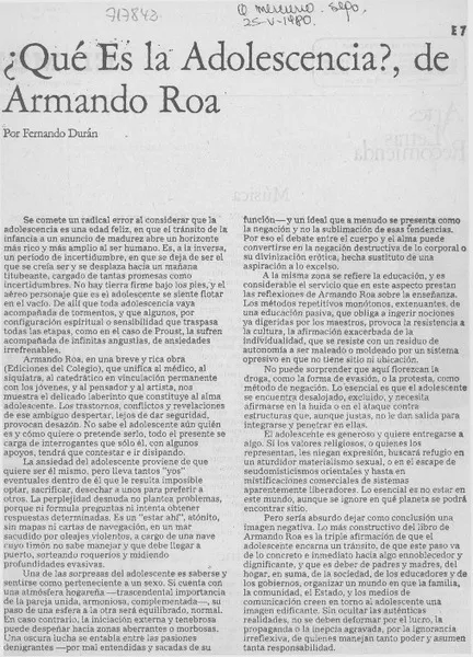 ¿Qué es la adolescencia?  [artículo] Fernando Durán.