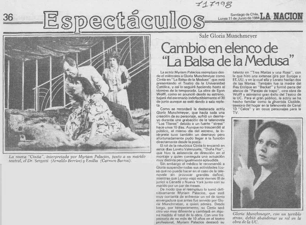 Cambio en elenco de "La balsa de la medusa".  [artículo]