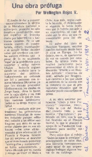 Una obra prófuga  [artículo] Wellington Rojas V.