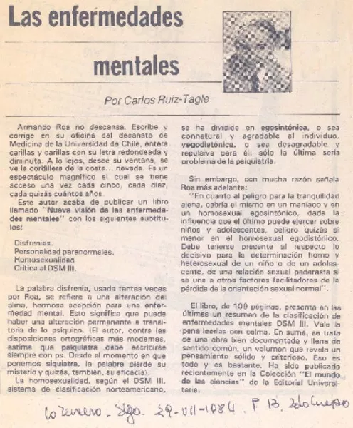 Las enfermedades mentales  [artículo] Carlos Ruiz-Tagle.