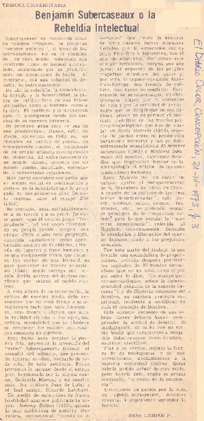 Benjamín Subercaseaux o la rebeldía intelectual  [artículo] René Campos P.