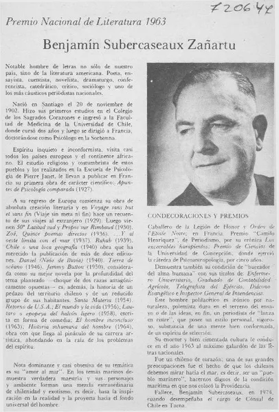 Benjamín Subercaseaux Zañartu.  [artículo]