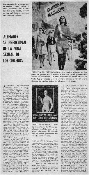 Alemanes se preocupan de la vida sexual de los chilenos.  [artículo]