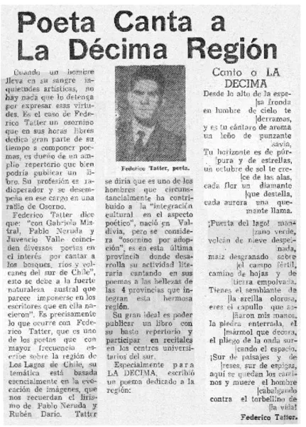 Poeta canta a la décima región.  [artículo]