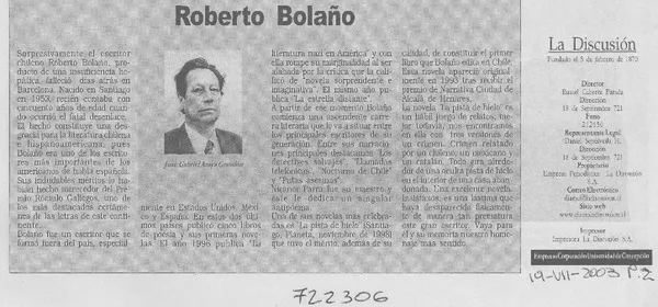 Roberto Bolaño  [artículo] Juan Gabriel Araya Grandón.