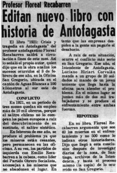 Editan nuevo libro con historia de Antofagasta.  [artículo]