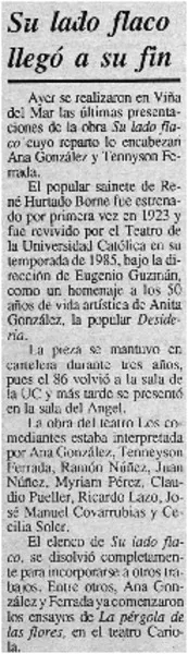 Su lado flaco llegó a su fín.  [artículo]