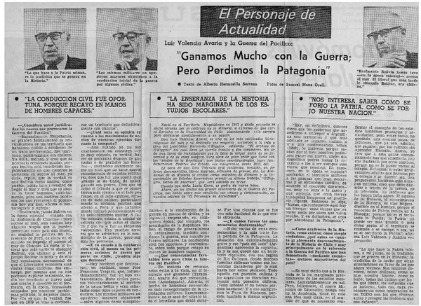 "Ganamos mucho con la guerra; pero perdimos la Patagonia" : [entrevistas] [artículo] Alberto Hermosilla Serrano.