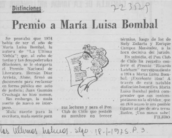Premio a María Luisa Bombal  [artículo] Filebo.
