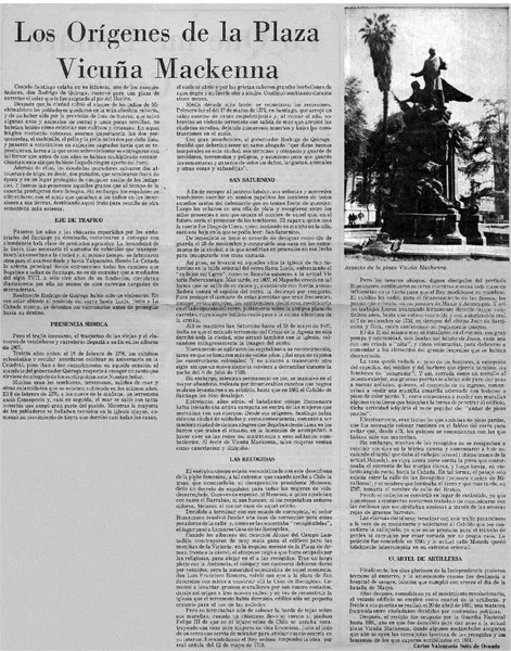 Los orígenes de la plaza Vicuña Mackenna  [artículo] Carlos Valenzuela Solis de Ovando.