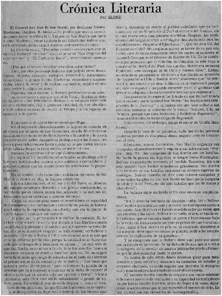 El general don José de San Martín  [artículo] Alone.