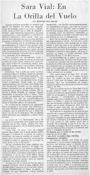 Sara Vial: en la orilla del vuelo  [artículo] Hernán del Solar.