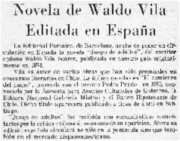 Novela de Waldo Vila editada en España.  [artículo]
