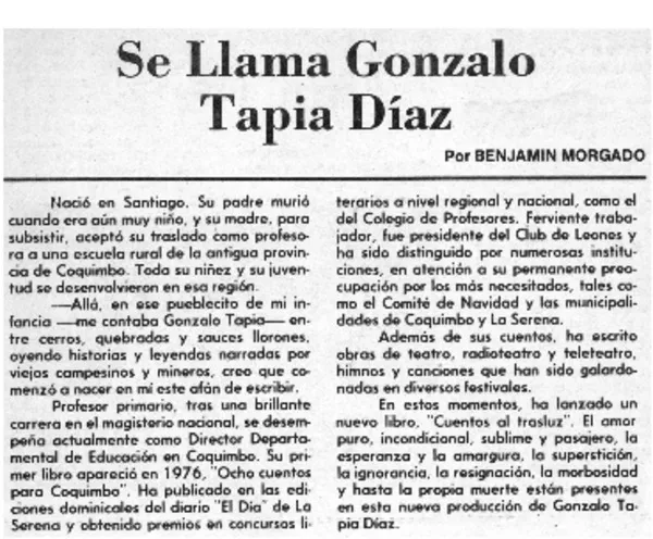 Se llama Gonzalo Tapia Díaz  [artículo] Benjamín Morgado.