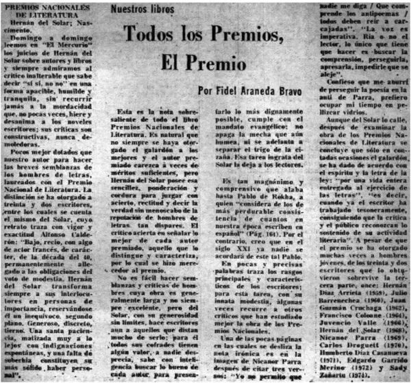 Todos los premios, el premio  [artículo] Fidel Araneda Bravo.