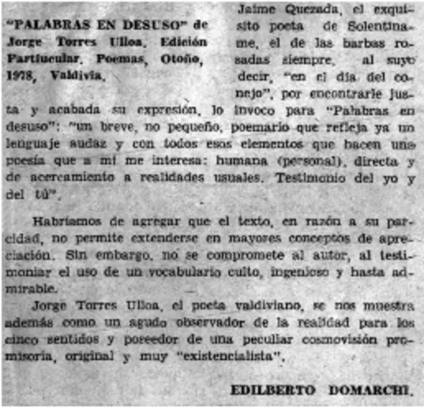 Palabras en desuso  [artículo] Edilberto Domarchi.