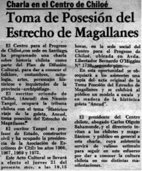 Toma de poesesión del Estrecho de Magallanes.  [artículo]
