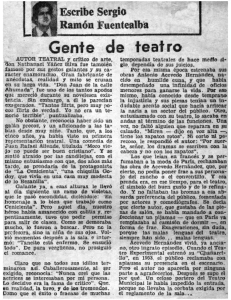 Gente de teatro  [artículo] Sergio Ramón Fuentealba.