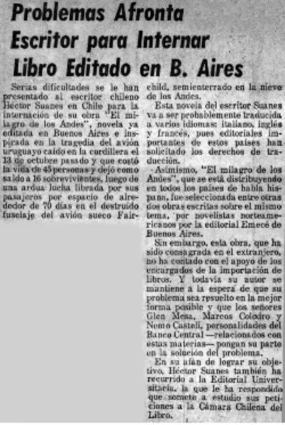 Problemas afronta escritor para internar libro editado en B. Aires.  [artículo]